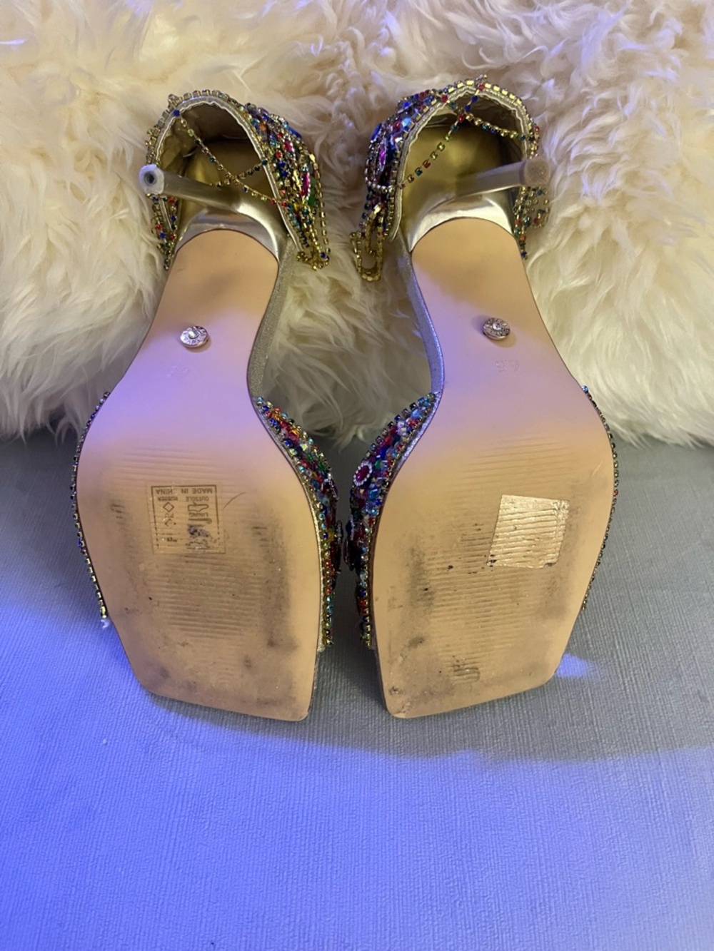 Azalea Wang Gold Crystal-Embellished Women's High Heel Sandals - Picture 6 of 13
